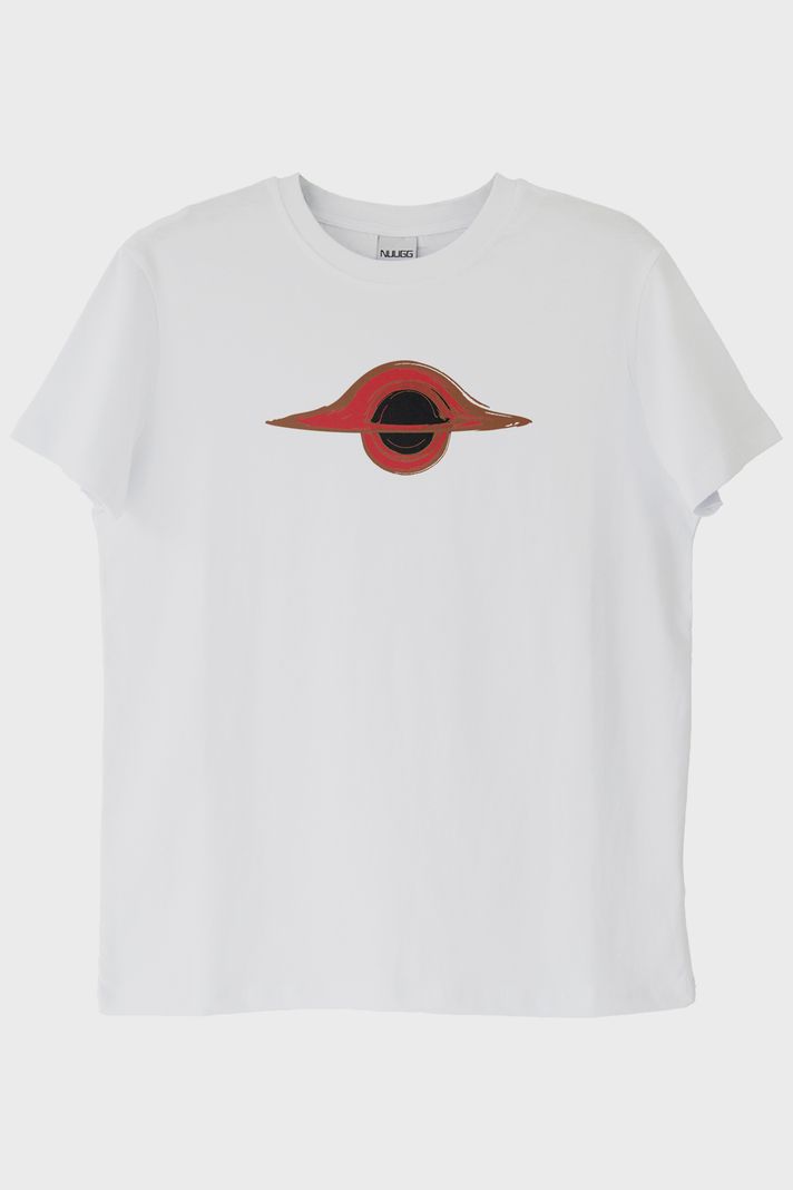 Karadelik Baskılı Uzay Temalı Beyaz Tişört