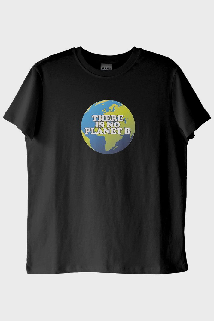 There Is No Planet B Dünya Resimli Baskılı Siyah Tişört
