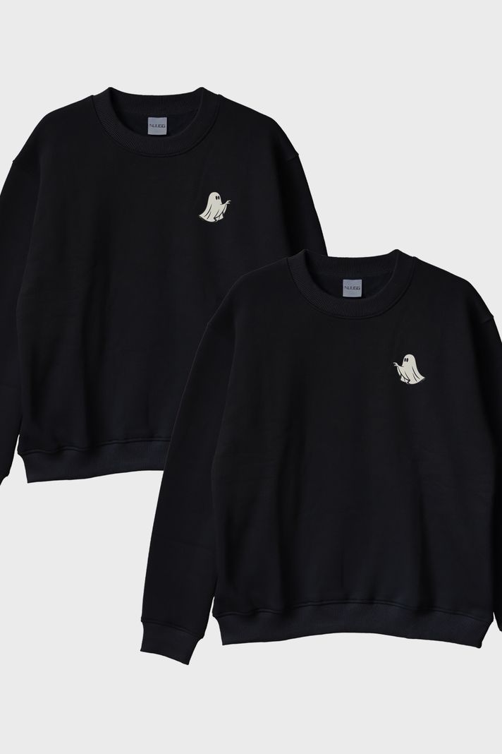 Hayalet Silüeti Siyah Bisiklet Yaka Sweatshirt