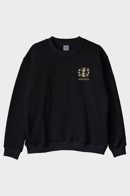 Kart Fısıldayan Siyah Bisiklet Yaka Sweatshirt