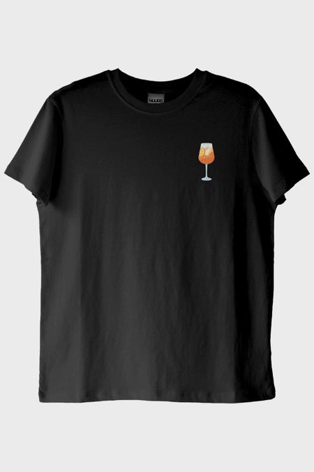 Aperol Kokteyl Tasarımlı Siyah Tişört