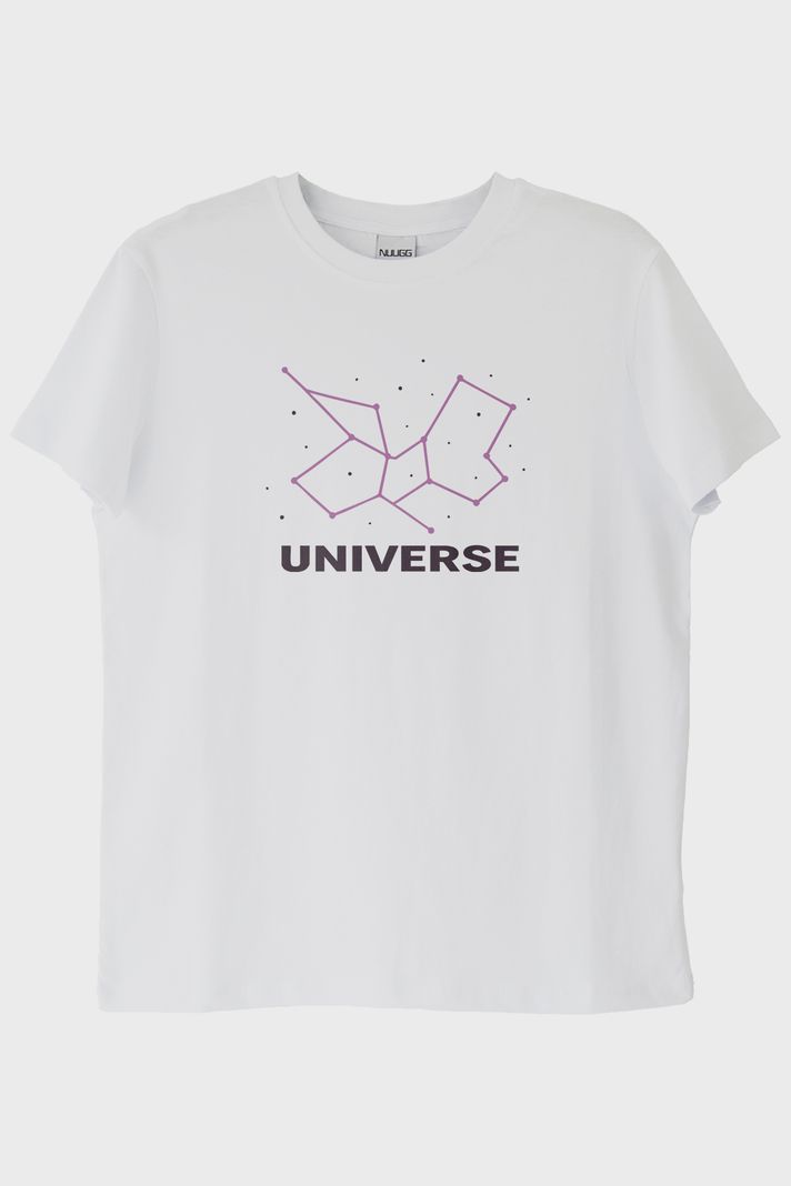 Kozmik Yıldız Desenli Beyaz Tişört