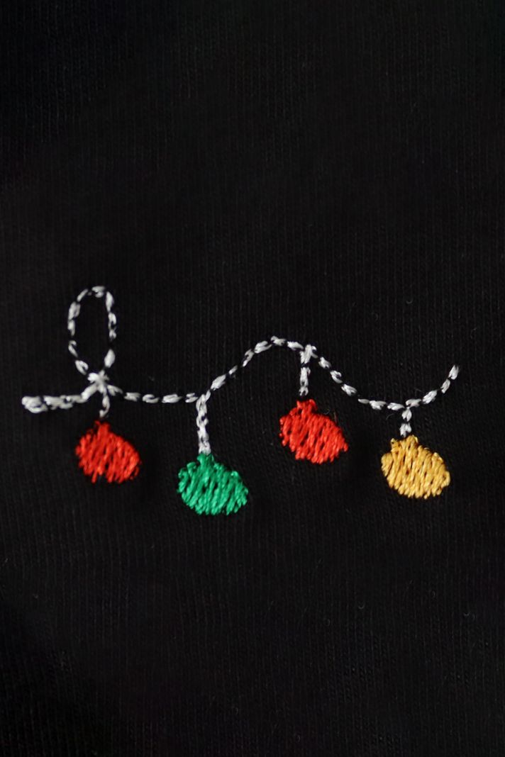 Renkli Işıklar Siyah Bisiklet Yaka Sweatshirt