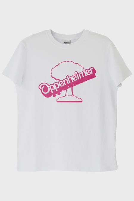 Oppenheimer & Barbie Baskılı Retro Beyaz Tişört