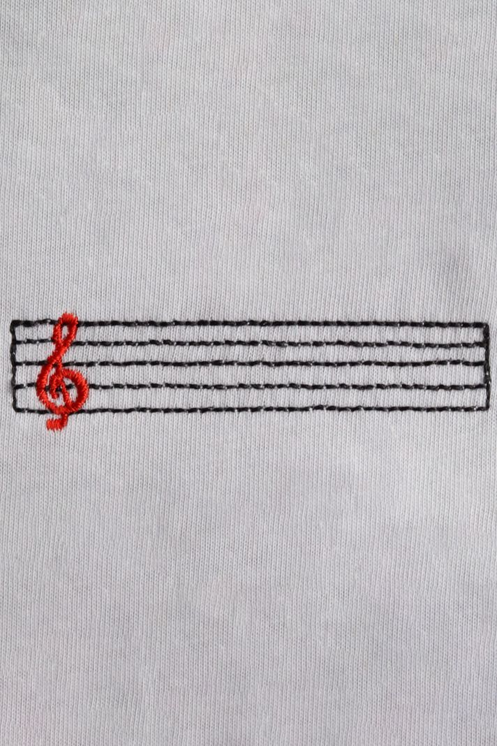 Porte Desenli Nakış Müzik T-Shirt