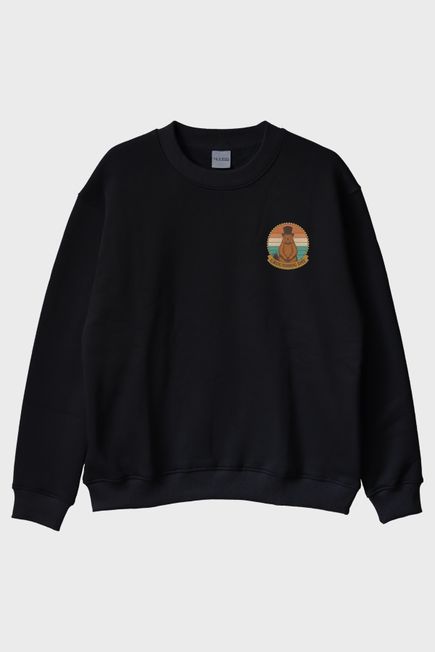Groundhog Day Retro Baskılı Tasarım Siyah Bisiklet Yaka Sweatshirt