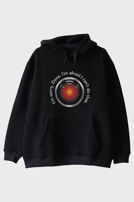 I'm Sorry Dave Bilimkurgu Temalı Baskılı Siyah Hoodie
