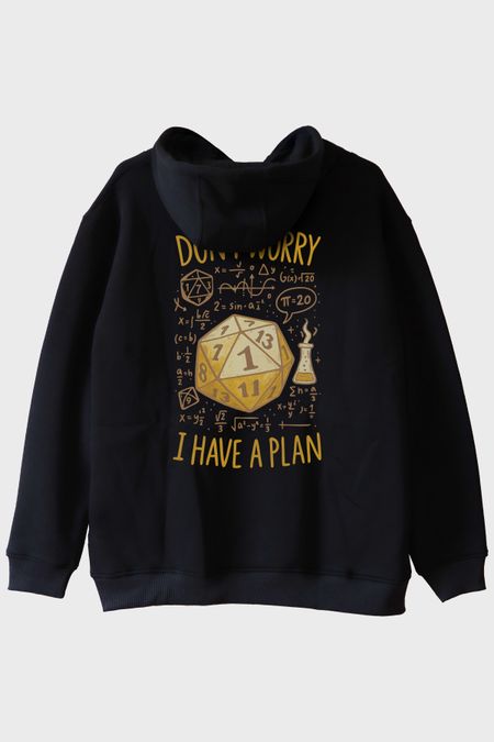 Esprili D20 Zar Önlemi: Don't Worry, I Have a Plan Siyah Hoodie