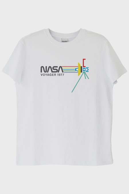 Retro NASA Voyager 1977 Vintage Uzay Tişörtü Beyaz