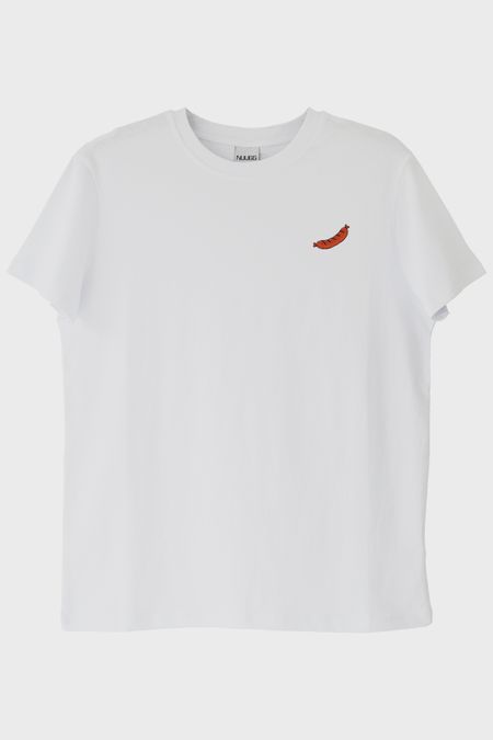 Alman Sosisi Desenli Beyaz Nakış Tişört