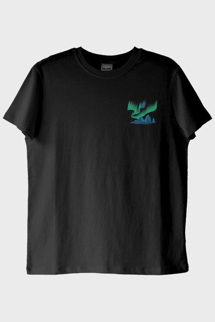 Aurora Borealis Kuzey Işıkları Tasarımlı Siyah Tişört