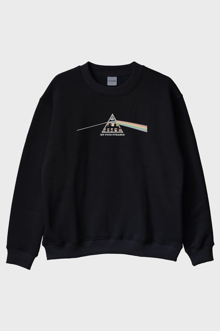 My Food Pyramid Siyah Bisiklet Yaka Sweatshirt ön görsel