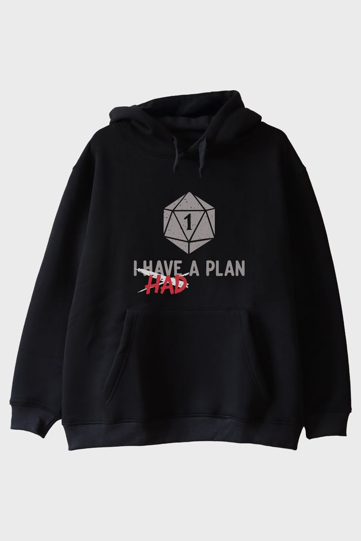 Komik Zar Temalı I Had a Plan Mizahi Siyah Hoodie