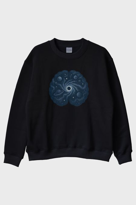 Galaktik Zihin Evreni Siyah Bisiklet Yaka Sweatshirt