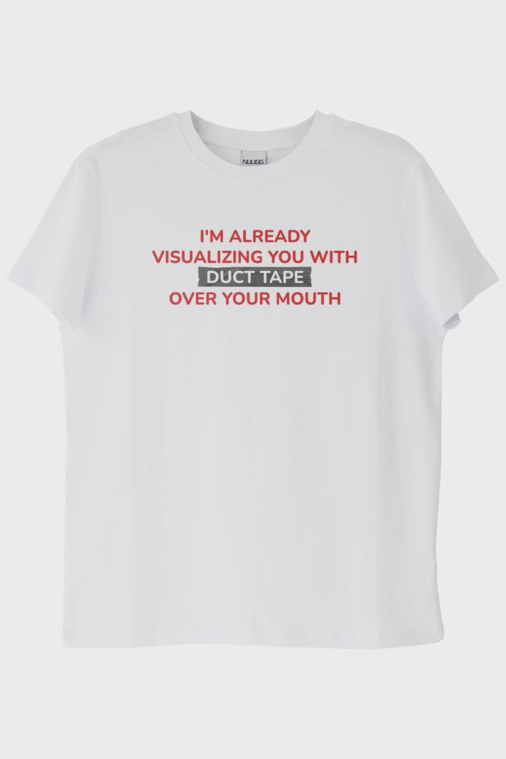 Duct Tape Baskılı Mizahi Beyaz Tişört