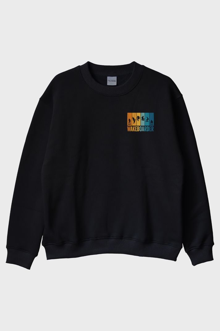 Wakeboarder Siyah Bisiklet Yaka Sweatshirt