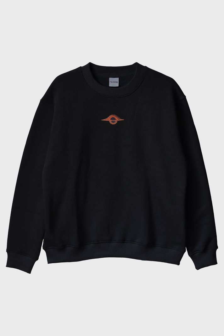 Gargantua Kara Delik Nakış Desenli Bisiklet Yaka Sweatshirt