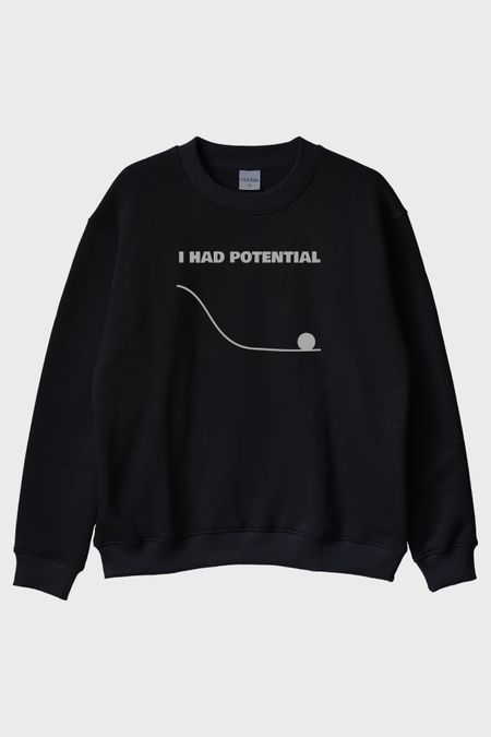 I Had Potential Baskılı Siyah Bisiklet Yaka Sweatshirt
