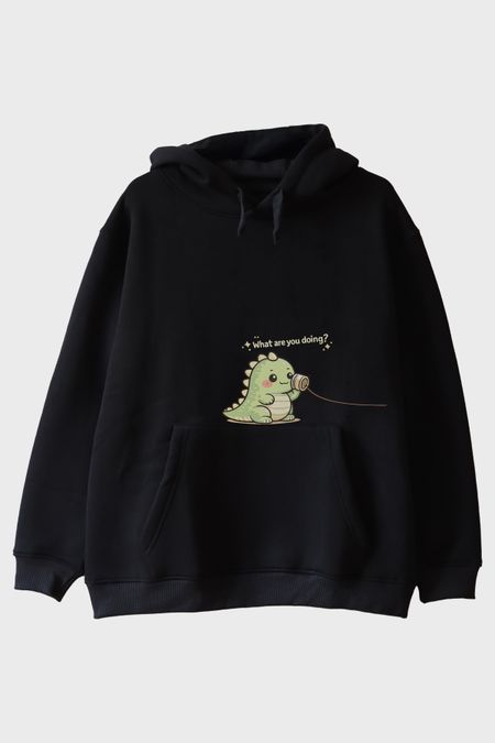 Sevimli Dinozor Siyah Hoodie