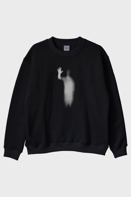 Bulanık Siluet Baskılı Siyah Bisiklet Yaka Sweatshirt