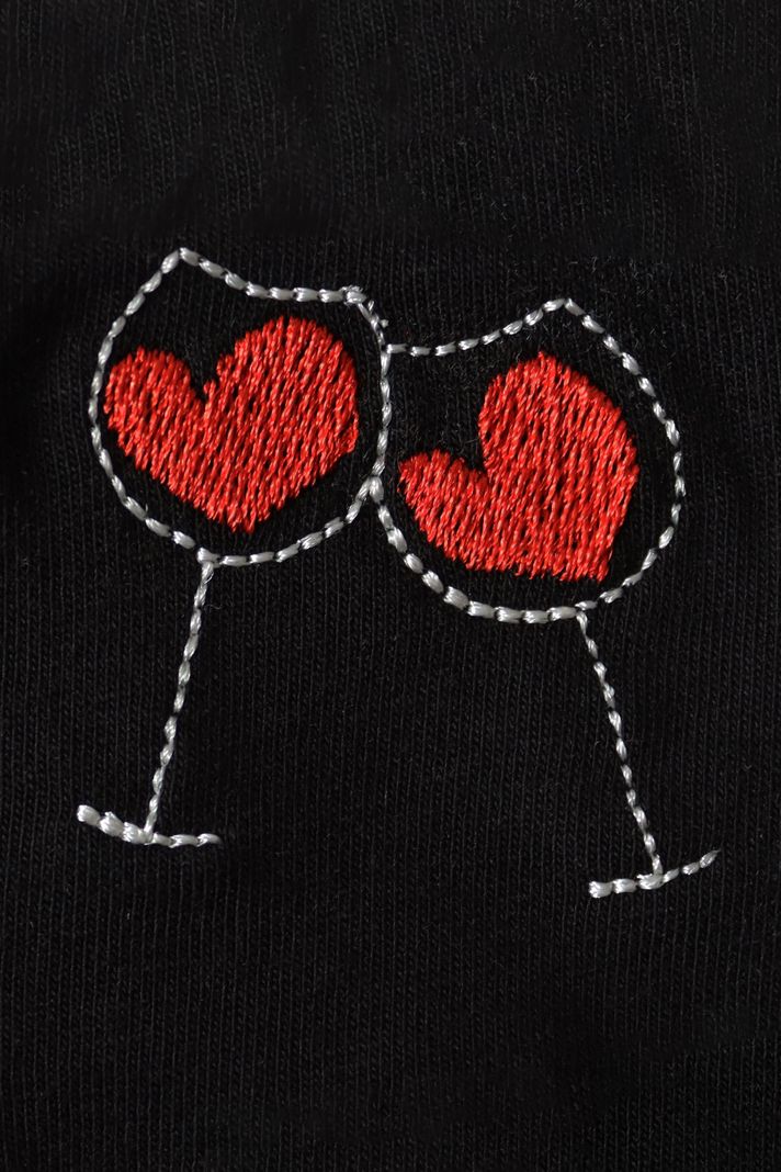 Kalpli Kadeh Desenli Nakış Hoodie - Sevgililer Günü Çift Tişörtleri