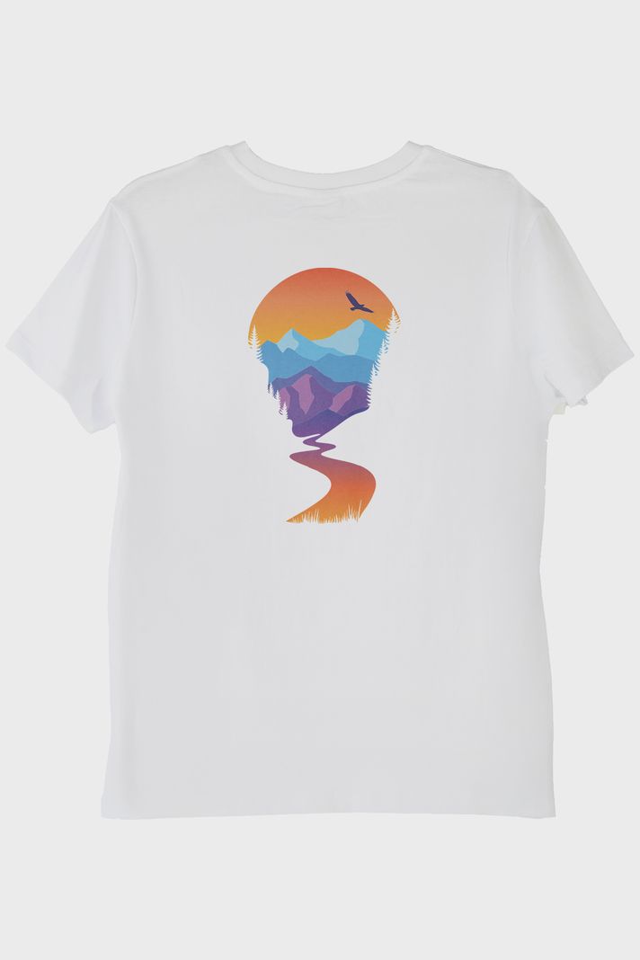 Montain Baskılı Doğal Manzara Tasarım Beyaz Tişört