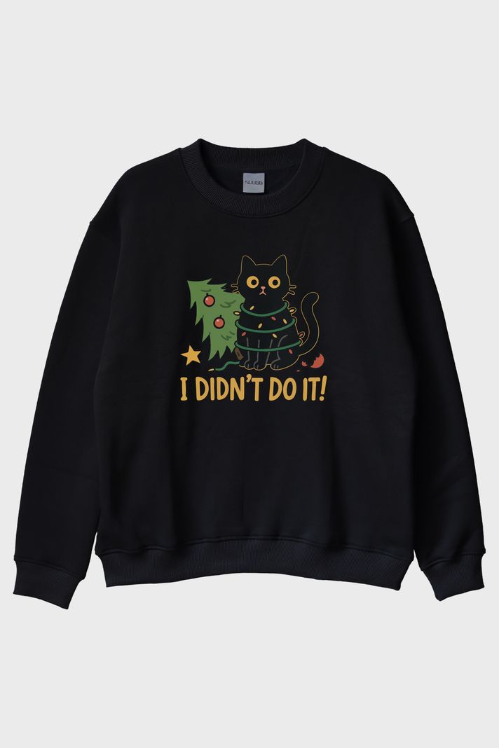Suçlu Kedi Siyah Bisiklet Yaka Sweatshirt