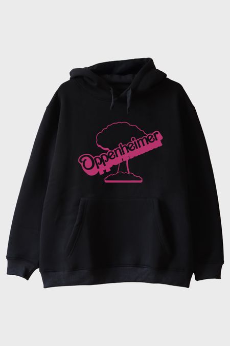 Oppenheimer & Barbie Baskılı Retro Siyah Hoodie