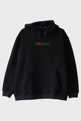 Dreamer Renkli Yazılı Siyah Hoodie