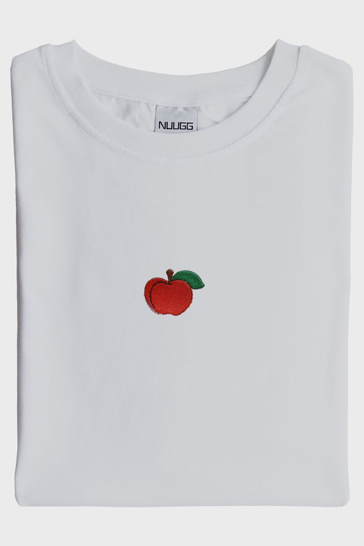 Kırmızı Elma Desenli Nakış Tişört
