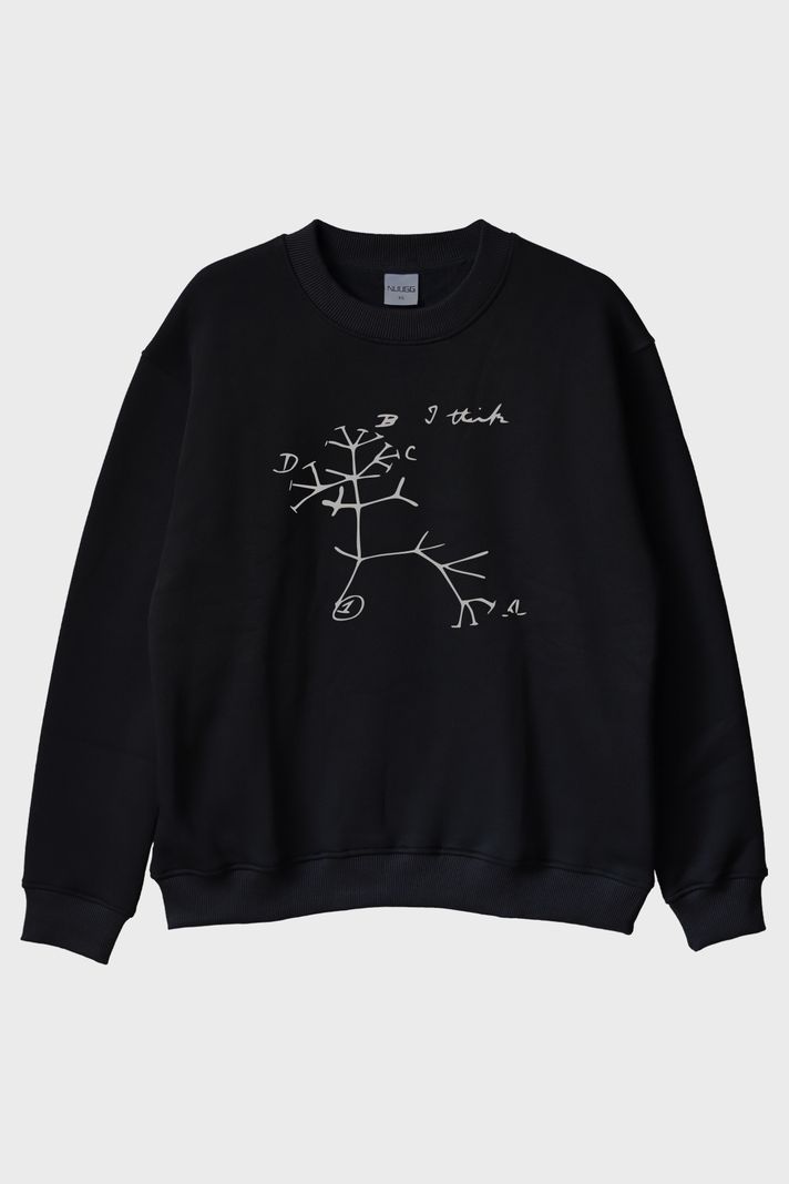 I Think Baskılı Evrim Ağacı Tasarımlı Siyah Bisiklet Yaka Sweatshirt