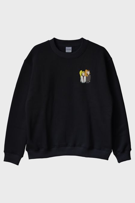 Mutlu Aile Tablosu Siyah Bisiklet Yaka Sweatshirt