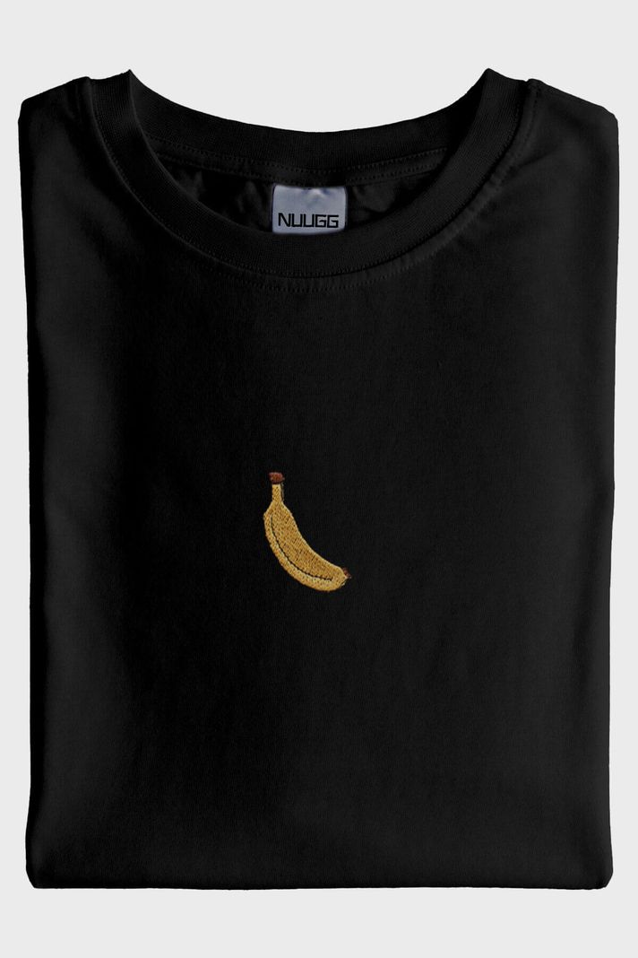 Muz Desenli Siyah Nakış Tişört