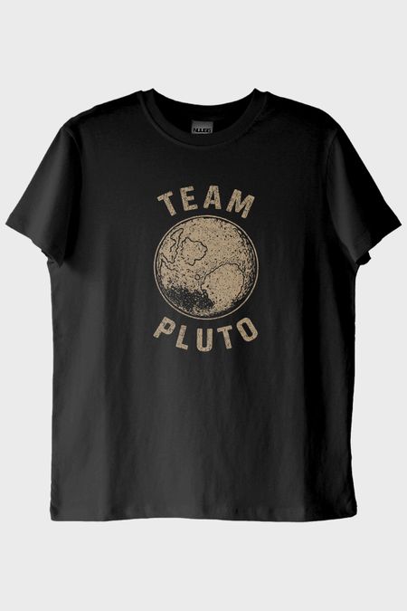 Team Pluto Baskılı Uzay Temalı Siyah Tişört