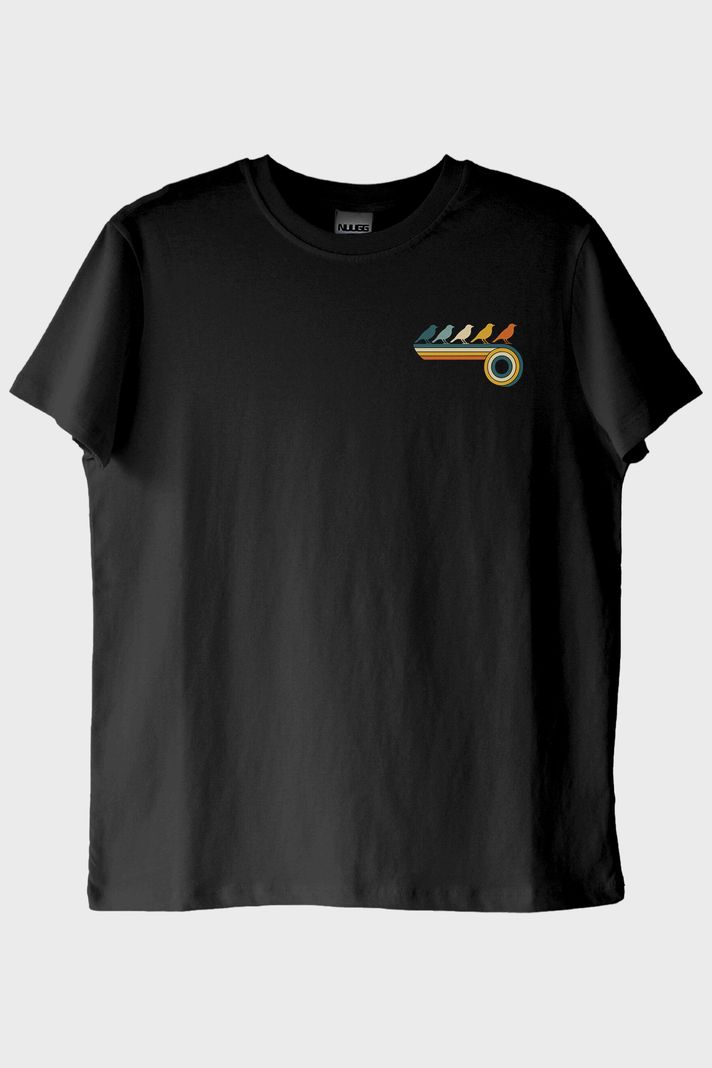 Retro Kuşlar Siyah Tişört