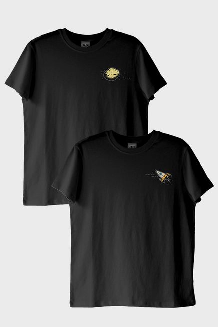 Roket ve Asteroit Siyah Tişört