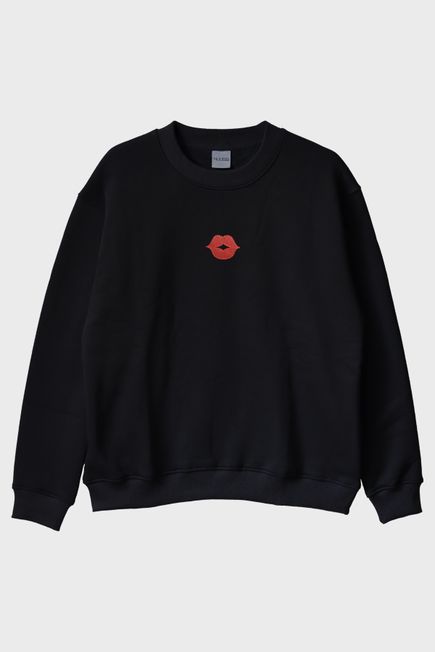 Dudak Desenli Nakış Bisiklet Yaka Sweatshirt - Sevgililer Günü Çift Tişörtleri