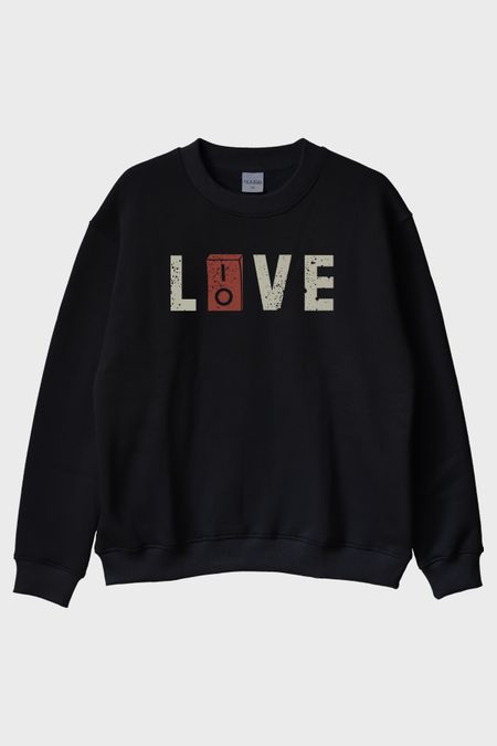 LIOVE Elektrik Düğmeli Baskili Modern Bisiklet Yaka Sweatshirt