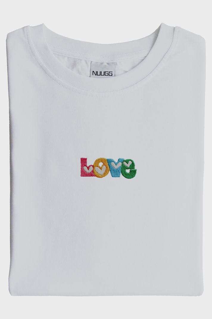 Love Desenli Nakış Tişört - Sevgililer Günü Tasarımı