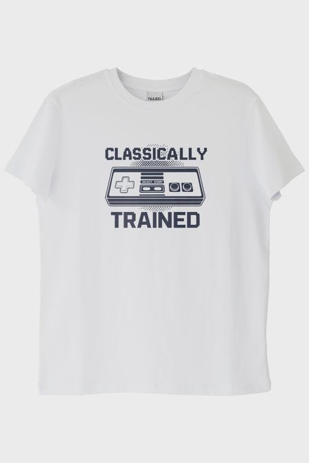 Classically Trained Retro Oyun Konsolu Baskılı Beyaz Tişört