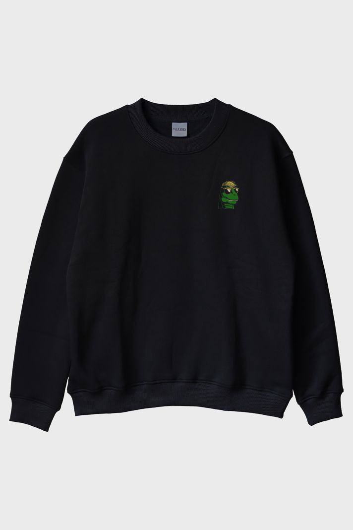 En Havalı Yırtıcı Siyah Bisiklet Yaka Sweatshirt