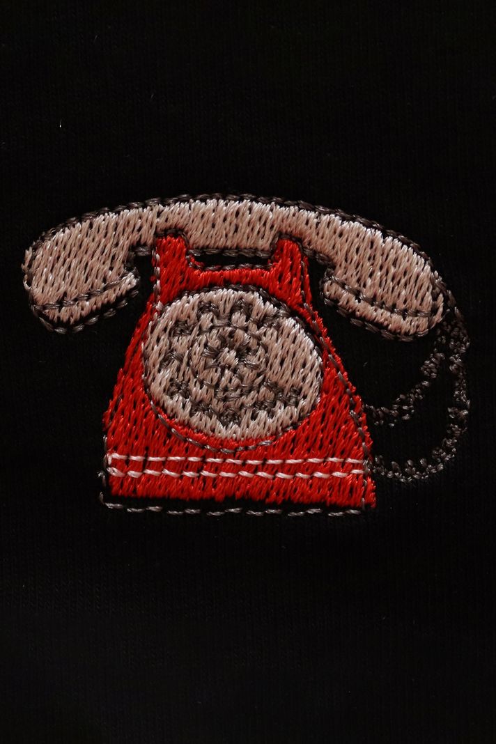 Çevirmeli Telefon Desenli Nakış Bisiklet Yaka Sweatshirt