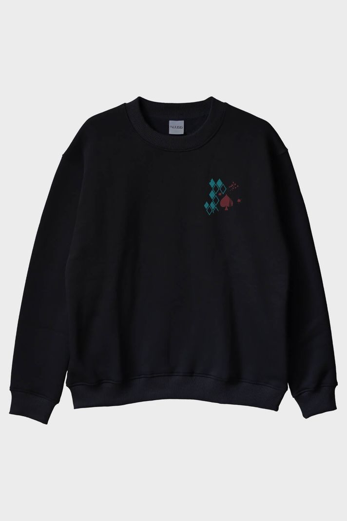 Şans ve Kaos Siyah Bisiklet Yaka Sweatshirt