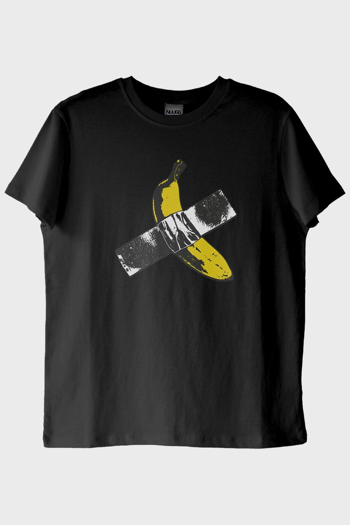 Taped Banana Baskılı Eğlenceli Muz Tasarımlı Siyah Tişört
