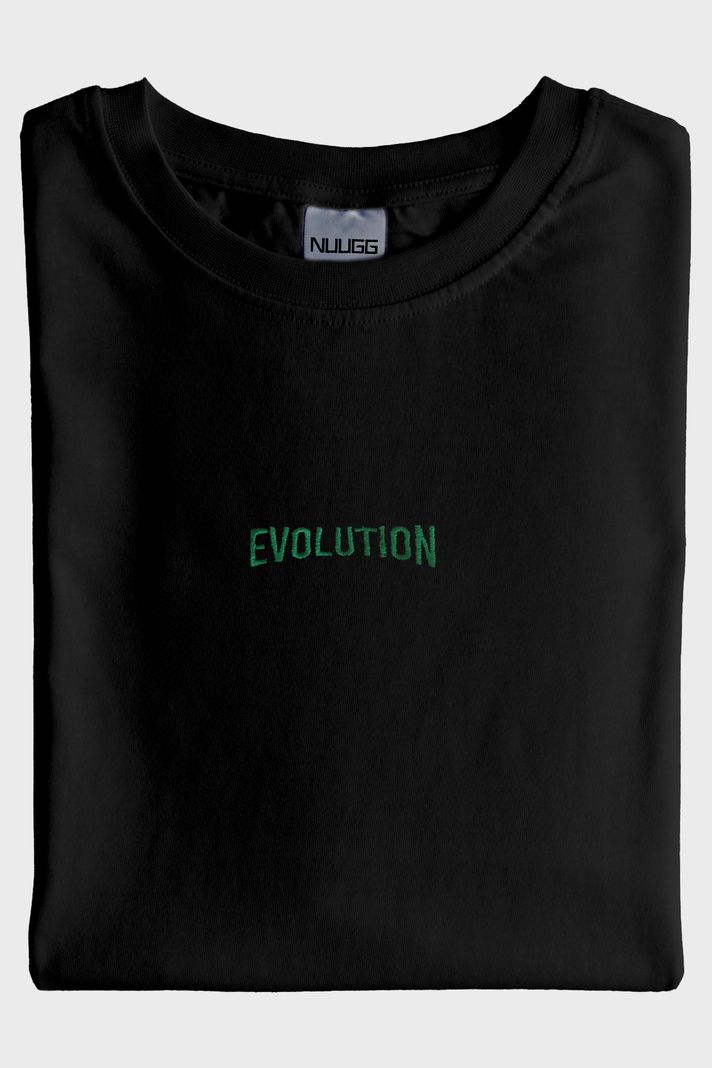 Yeşil Evolution Nakışlı Siyah Tişört