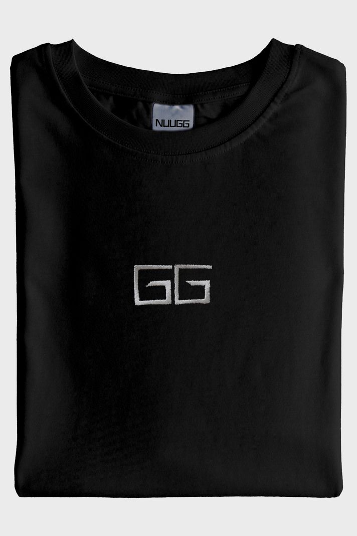 GG Logolu Nakışlı Siyah T-Shirt