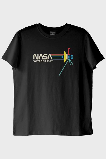 Retro NASA Voyager 1977 Vintage Uzay Siyah Tişörtü