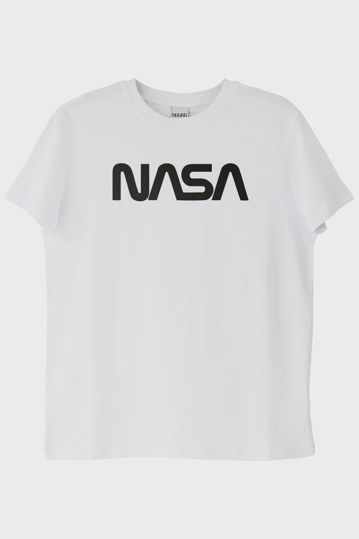 NASA Baskılı Minimalist Tasarım Beyaz Tişört
