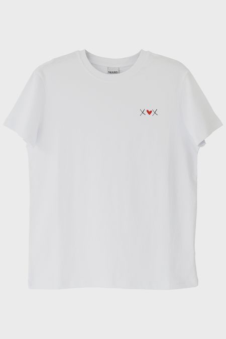 X Kalp X Desenli Nakış Tişört - Sevgililer Günü Hediyesi