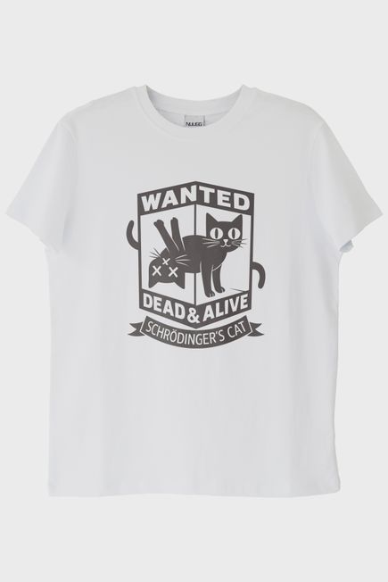 Wanted: Dead &amp; Alive Schrödinger's Cat Tasarım Beyaz Tişört